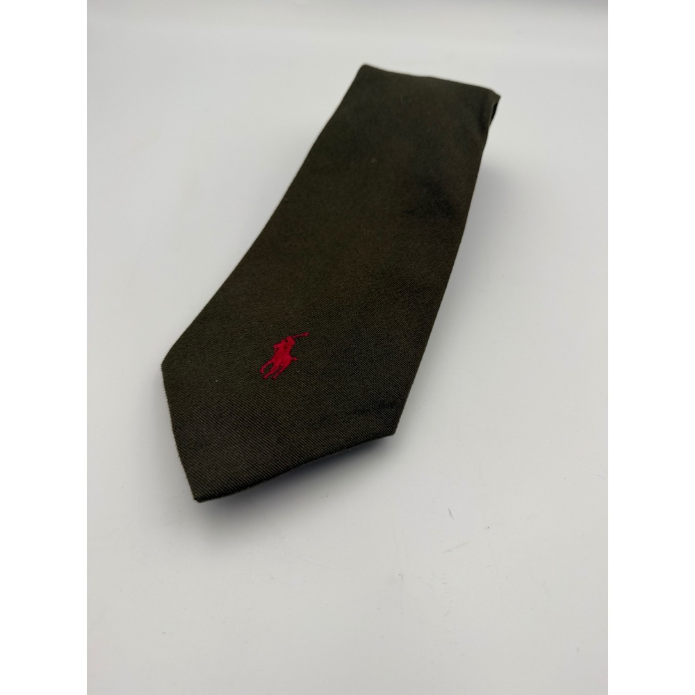Polo Ralph Lauren Mens Tie Olive Green Red Pony Logo 100% Cotton Made in USA